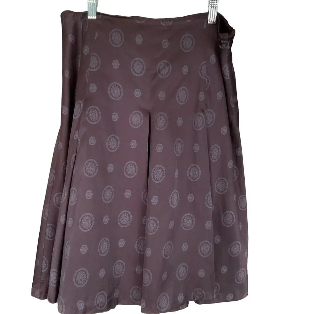 Banana Republic Factory Black Gray Medallion Print Silk Cotton Blend Skirt Sz 8